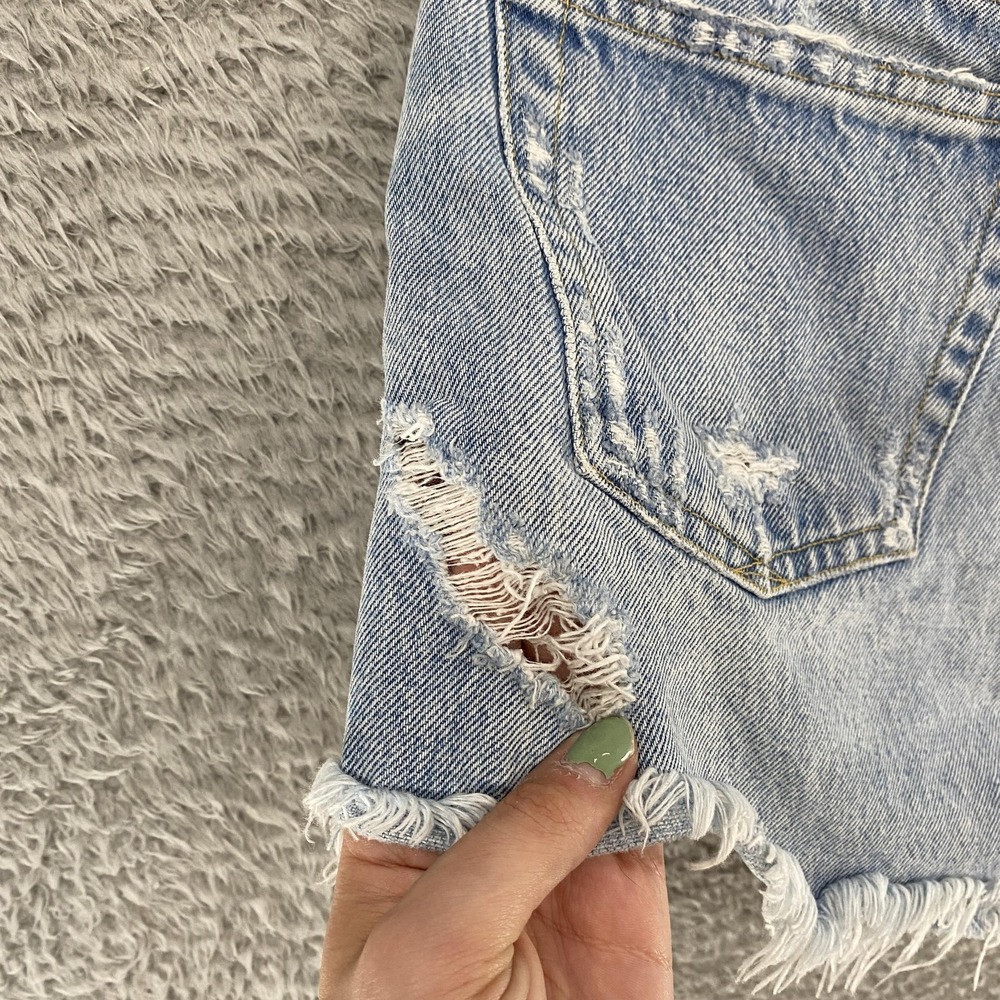 AGOLDE Parker Denim Shorts Womens 27 Blue High Rise Button Fly Cutoff Distressed - Picture 11 of 14